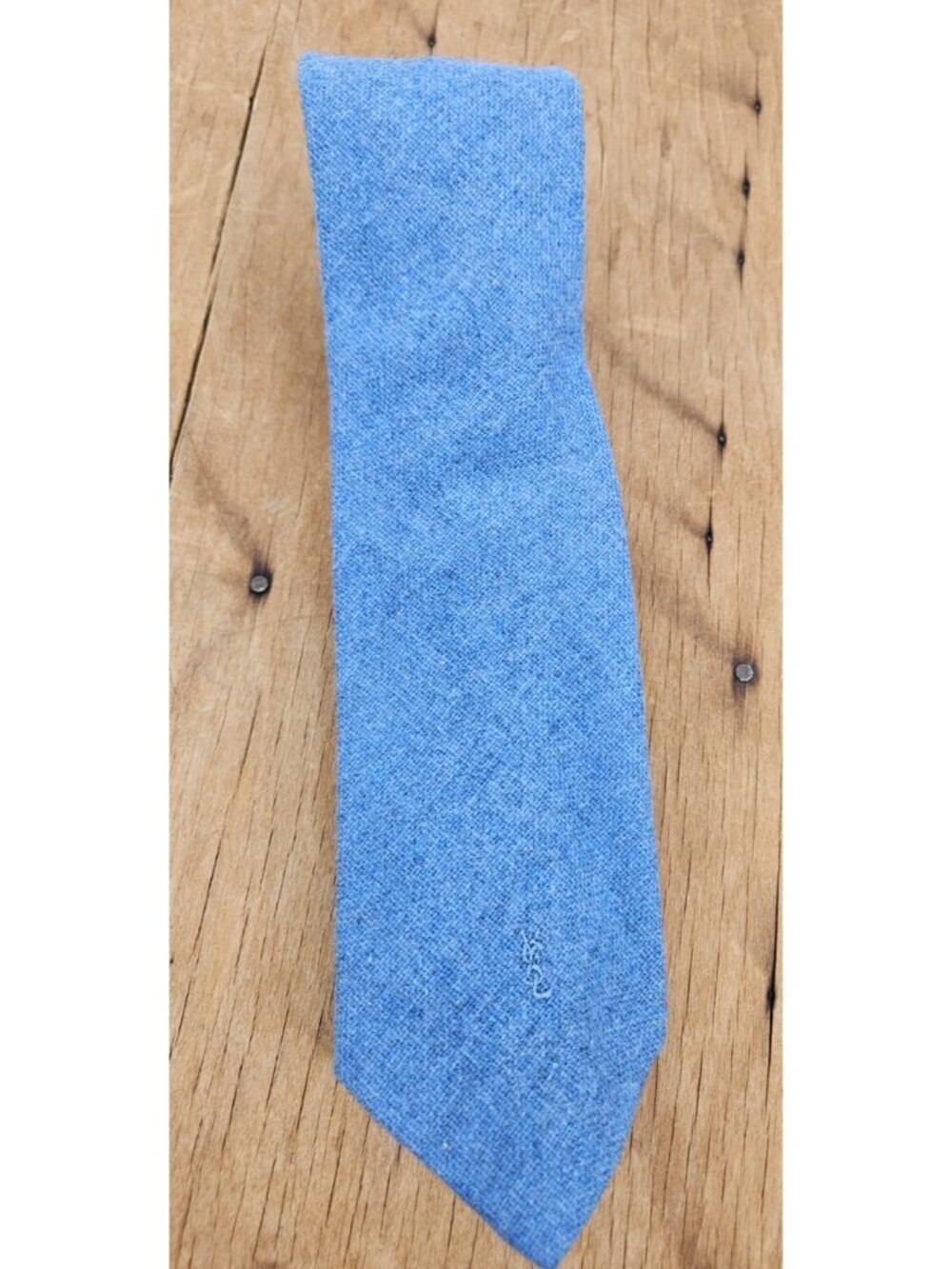 VTG YSL Yves St Laurent Wool Blend Mens Necktie Blue Tie